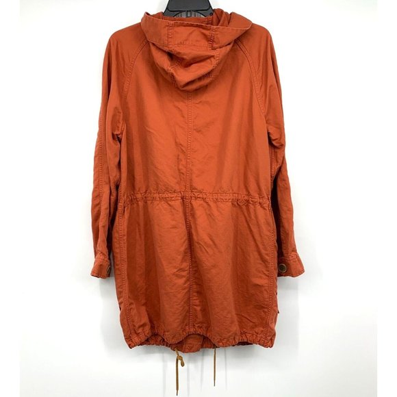 LOFT Anorak Jacket Utility Orange Hood Full Zip Button Linen Blend - Picture 7 of 10